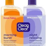 Clean & Clear Oil-Free Facial Cleanser 2-Pack – Morning Burst & Night Relaxing Face Wash with Citrus Scent (16 oz Each)